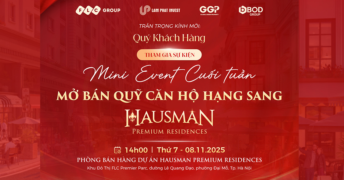 Thiệp mời tham dự Mini Event mở bán những căn hộ hạng sang thuộc Hausman Premium Residences - do FLC giới thiệu.